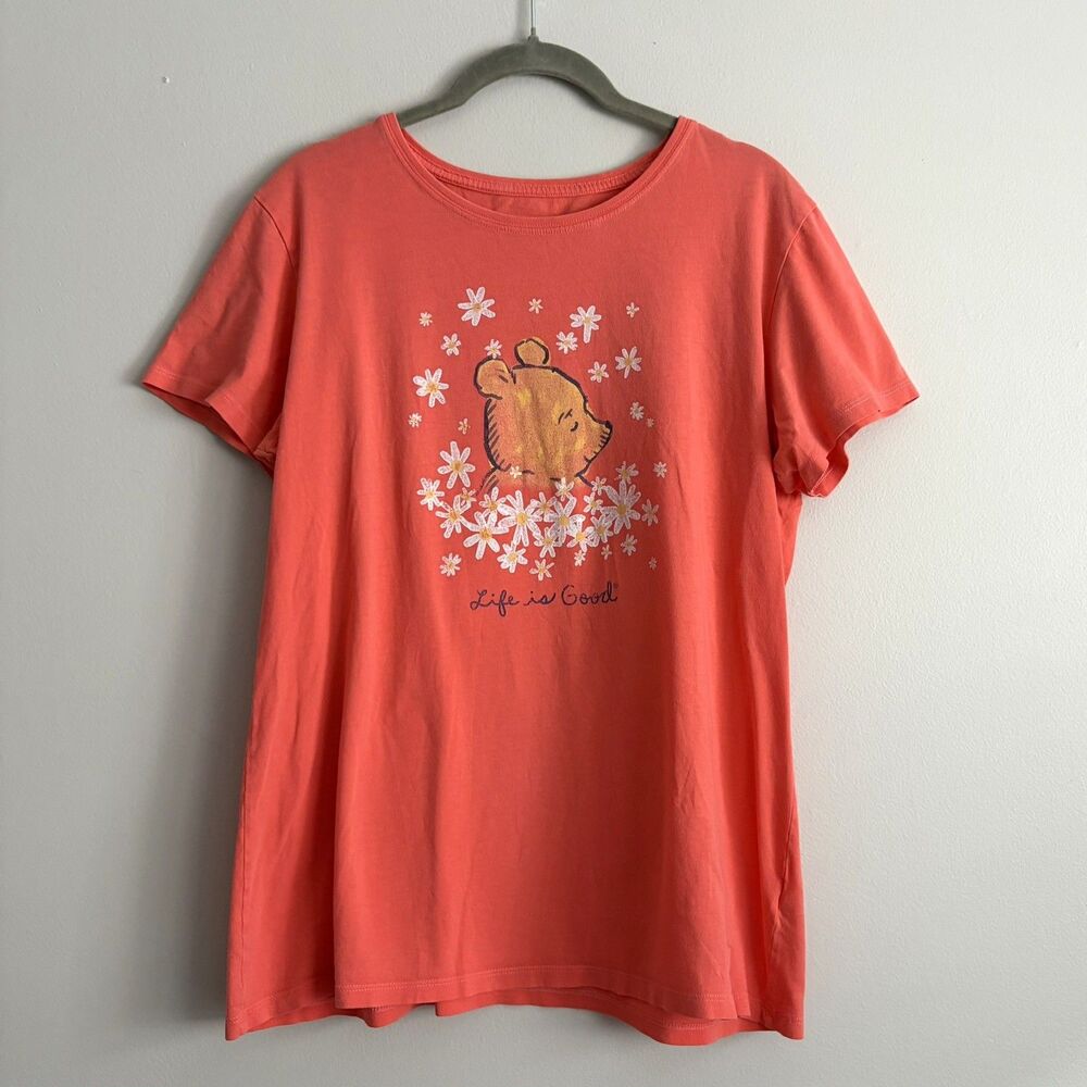Life Is Good Coral Winnie The Pooh Crusher Lite Cotton T Shirt Womens Size Large